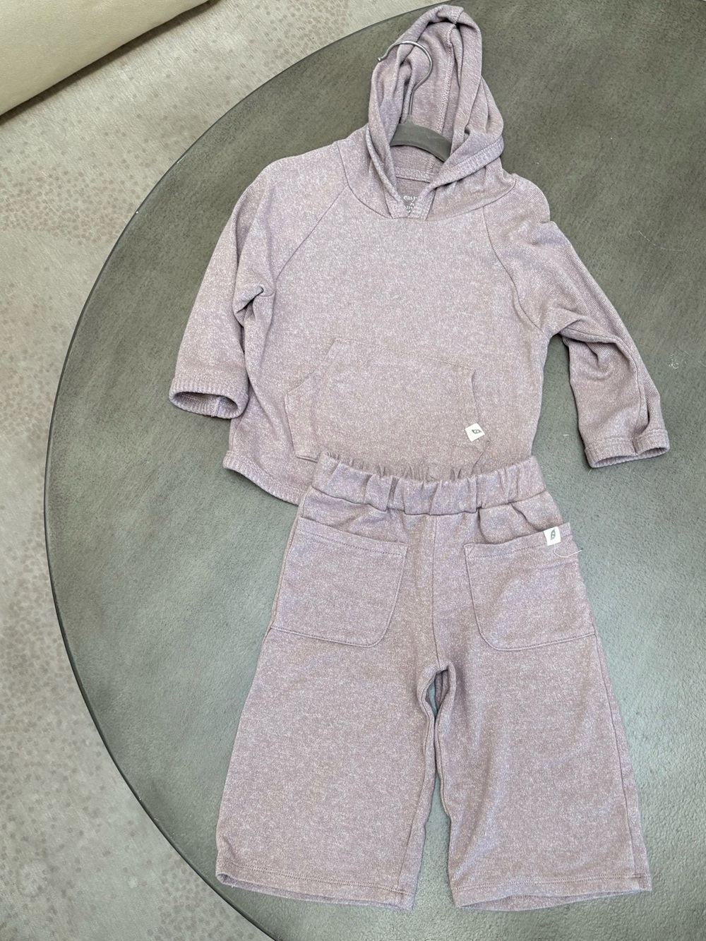 Easy peasy kids toddler baby Soft Knit Hoodie & Shorts 2pc Set Lavender 18 mo